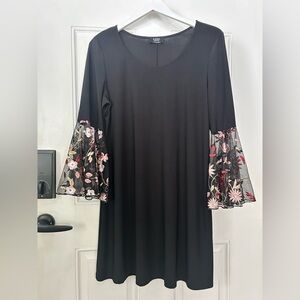 MSK Black Dress with Floral Sheer Sleeves